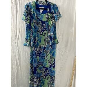 Sherri Martin Womens Sz‎ 10 Blue 2-pc Long Dress & Jacket Floral Fairy Cottage